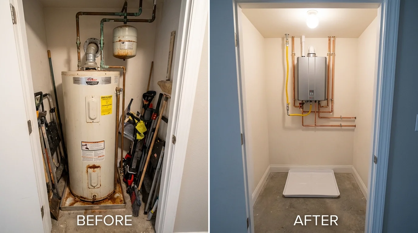 Tank water heater versus wall-mounted tankless unit comparison for Amagansett, NY homeowners