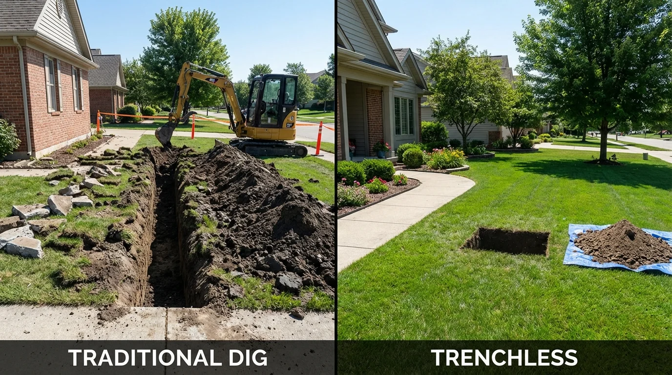 Trenchless sewer repair with minimal yard damage versus traditional excavation in Amagansett, NY